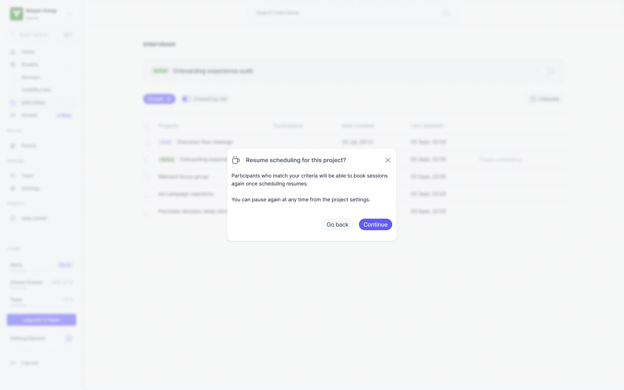 The Meetings tab showing upcoming session cards and the Scheduled sessions list with Actions dropdown